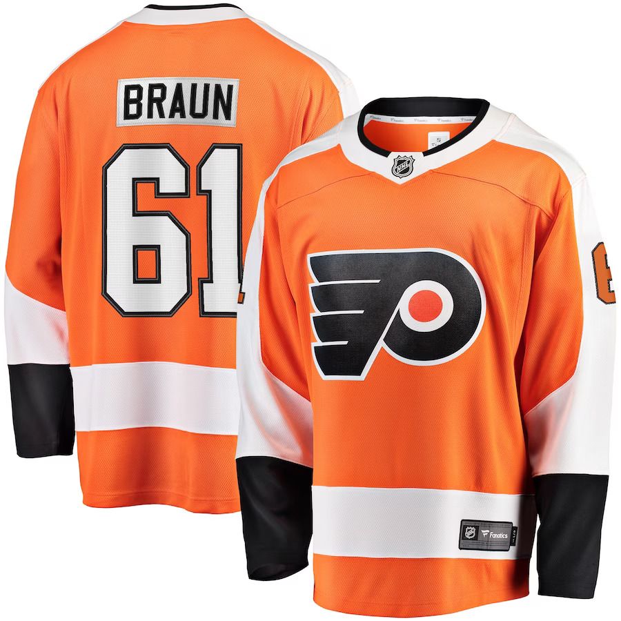 Men Philadelphia Flyers 61 Justin Braun Fanatics Branded Orange Breakaway Player NHL Jersey